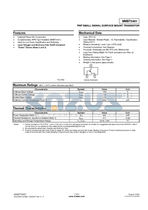 MMBT5401_08 datasheet - PNP SMALL SIGNAL SURFACE MOUNT TRANSISTOR