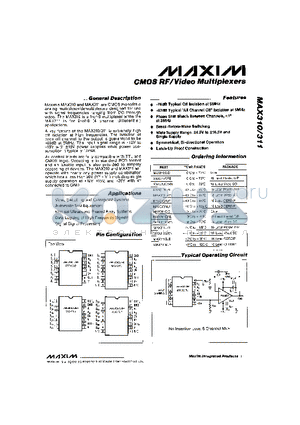 MAX310 datasheet - CMOS RF/Video Multiplexers