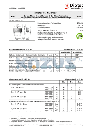 MMBT5550 datasheet - Surface Mount General Purpose Si-Epi-Planar Transistors