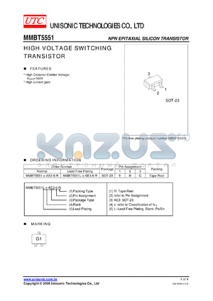 MMBT5551 datasheet - HIGH VOLTAGE SWITCHING TRANSISTOR