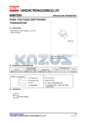 MMBT5551 datasheet - HIGH VOLTAGE SWITCHING TRANSISTOR