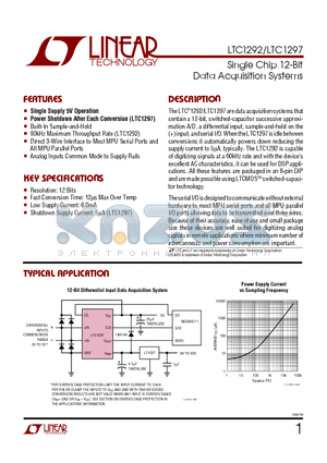 LTC1297BCN8 datasheet - Single Chip 12-Bit Data Acquisition Systems