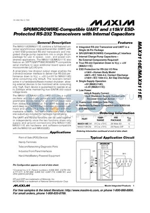 MAX3110EEWI datasheet - SPI/MICROWIRE-Compatible UART and a15kV ESDProtected RS-232 Transceivers with Internal Capacitors