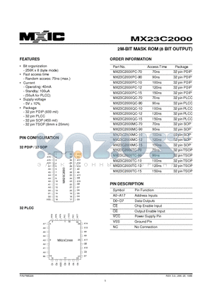 MX23C2000MC-12 datasheet - 2M-BIT MASK ROM (8 BIT OUTPUT)