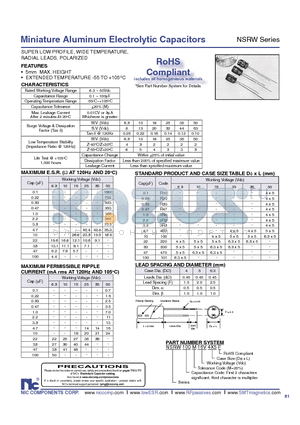 NSRW470M6.3V6.3X5F datasheet - Miniature Aluminum Electrolytic Capacitors