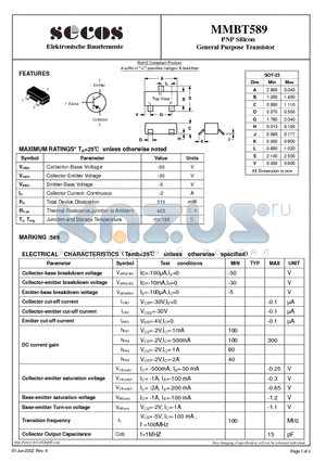 MMBT589 datasheet - General Purpose Transistor