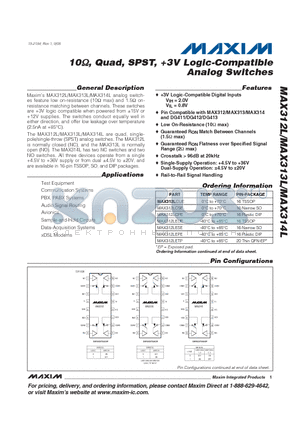 MAX312L datasheet - 10Y, Quad, SPST, 3V Logic-Compatible Analog Switches