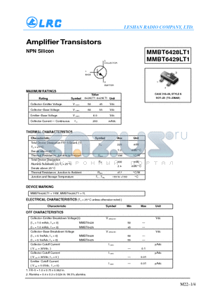 MMBT6428LT1 datasheet - Amplifier Transistors(NPN Silicon)