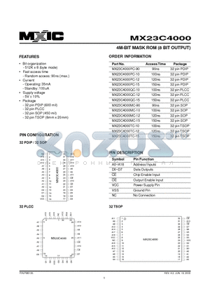 MX23C4000 datasheet - 4M-BIT MASK ROM (8 BIT OUTPUT)