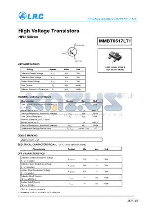 MMBT6517 datasheet - High Voltage Transistors(NPN Silicon)