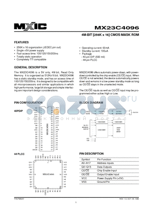 MX23C4096QC-10 datasheet - 4M-BIT [256K x 16] CMOS MASK ROM