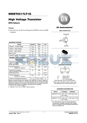 MMBT6517LT1G datasheet - High Voltage Transistor