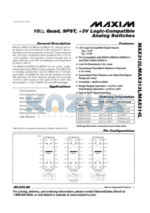 MAX313LCUE datasheet - 10 , Quad, SPST, 3V Logic-Compatible Analog Switches
