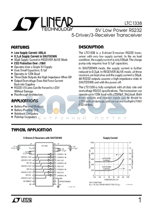 LTC1338IN datasheet - 5V Low Power RS232 5-Driver/3-Receiver Transceiver