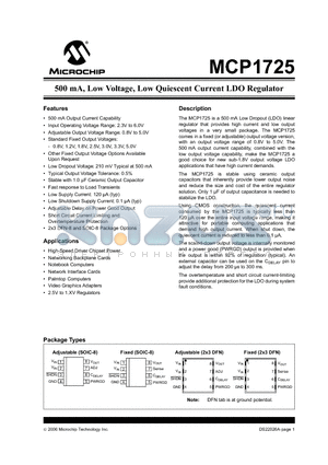 MCP1725-1202E/SN datasheet - 500 mA, Low Voltage, Low Quiescent Current LDO Regulator