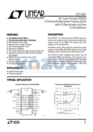 LTC1347CG datasheet - 5V Low Power RS232 3-Driver/5-Receiver Transceiver with 5 Receivers Active in Shutdown