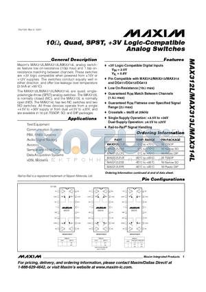 MAX314LESE datasheet - 10 , Quad, SPST, 3V Logic-Compatible Analog Switches