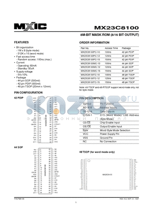 MX23C8100TC-10 datasheet - 8M-BIT MASK ROM (8/16 BIT OUTPUT)