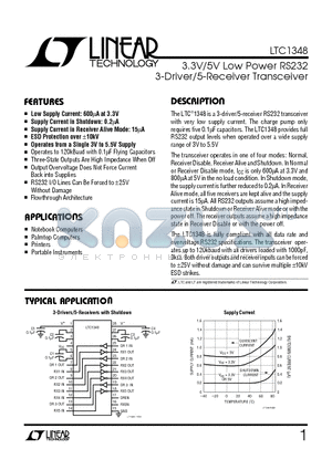 LTC1348IG datasheet - 3.3V/5V Low Power RS232 3-Driver/5-Receiver Transceiver