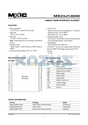 MX23J12840TI-50G datasheet - 128M-BIT NAND INTERFACE XtraROMTM