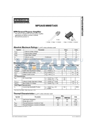 MMBTA05 datasheet - NPN General Purpose Amplifier