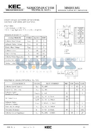 MMBTA05 datasheet - EPITAXIAL PLANAR NPN TRANSISTOR (DRIVER STAGE AMPLIFIER, VOLTAGE AMPLIFIER)