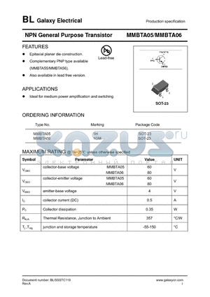 MMBTA05 datasheet - NPN General Purpose Transistor