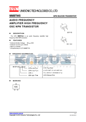 MMBT945G-X-AL3-R datasheet - AUDIO FREQUENCY AMPLIFIER HIGH FREQUENCY OSC NPN TRANSISTOR