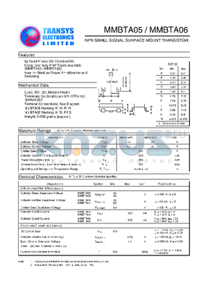 MMBTA05 datasheet - NPN SMALL SIGNAL SURFACE MOUNT TRANSISTOR