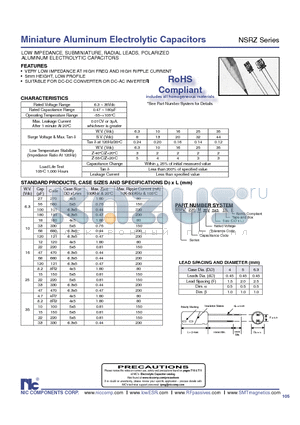 NSRZ datasheet - Miniature Aluminum Electrolytic Capacitors