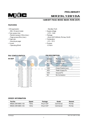 MX23L12810AMC-10G datasheet - 128M-BIT PAGE MODE MASK ROM (SOP)