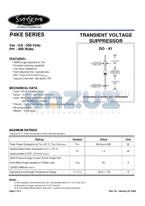 P4KE75A datasheet - TRANSIENT VOLTAGE SUPPRESSOR