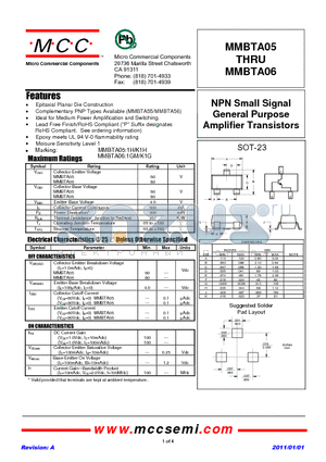 MMBTA05 datasheet - NPN Small Signal General Purpose Amplifier Transistors
