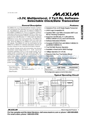MAX3170CAI datasheet - 3.3V, Multiprotocol, 3 Tx/3 Rx, Software- Selectable Clock/Data Transceiver