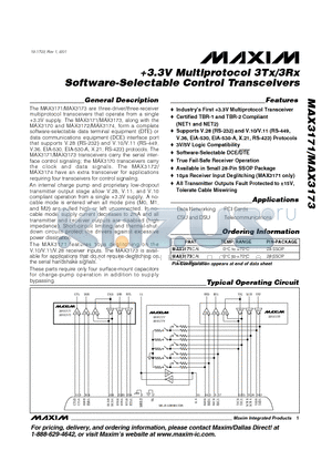 MAX3171 datasheet - 3.3V Multiprotocol 3Tx/3Rx Software-Selectable Control Transceivers