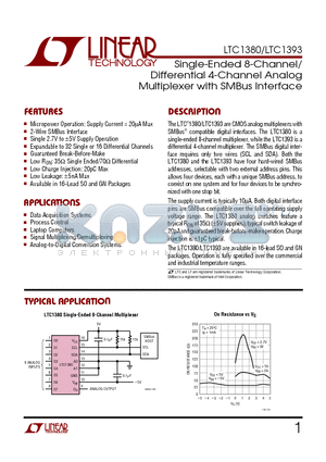 LTC1380IS datasheet - Single-Ended 8-Channel/ Differential 4-Channel Analog Multiplexer with SMBus Interface