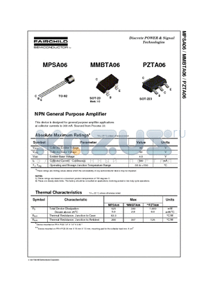 MMBTA06 datasheet - NPN General Purpose Amplifier