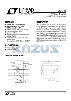 LTC1383CN datasheet - 5V Low Power RS232 Transceiver