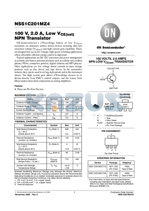NSS1C201MZ4 datasheet - 100 V, 2.0 A, Low VCE(sat) NPN Transistor