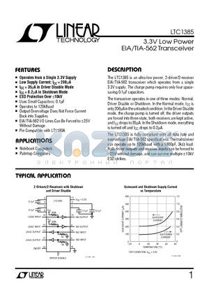 LTC1385 datasheet - 3.3V Low Power EIA/TIA-562 Transceiver