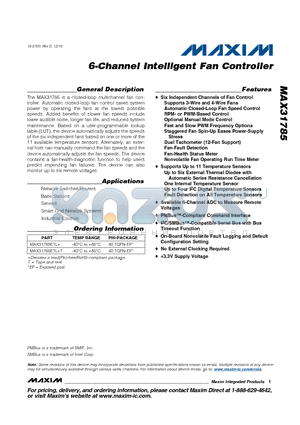 MAX31785 datasheet - 6-Channel Intelligent Fan Controller