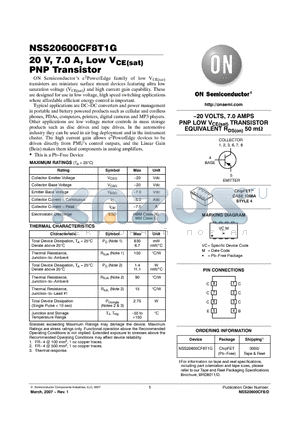 NSS20600CF8T1G datasheet - 20 V, 7.0 A, Low VCE(sat) PNP Transistor