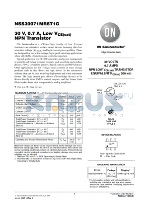 NSS30071MR6T1G datasheet - 30 V, 0.7 A, Low VCE(sat) NPN Transistor