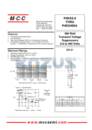 P4KE8.2 datasheet - 400 Watt Transient Voltage Suppressors 6.8 to 400 Volts