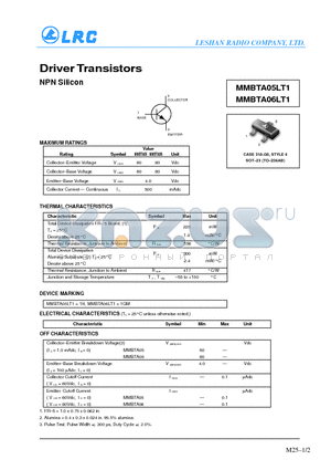 MMBTA06LT1 datasheet - Driver Transistors(NPN Silicon)