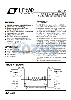 LTC1387 datasheet - Single 5V RS232/RS485 Multiprotocol Transceiver
