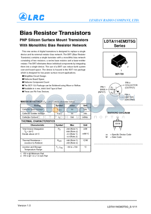 LDTA123JM3T5G datasheet - Bias Resistor Transistors