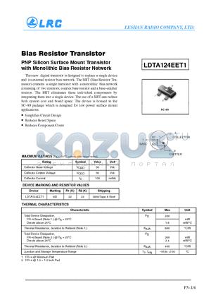 LDTA124EET1 datasheet - Bias Resistor Transistor
