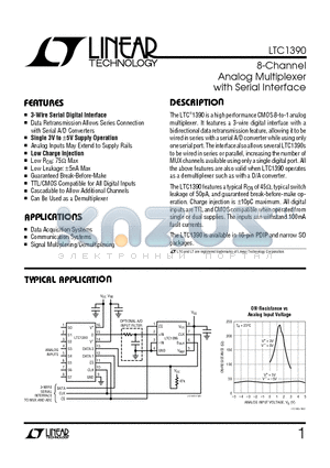 LTC1390CN datasheet - 8-Channel Analog Multiplexer with Serial Interface