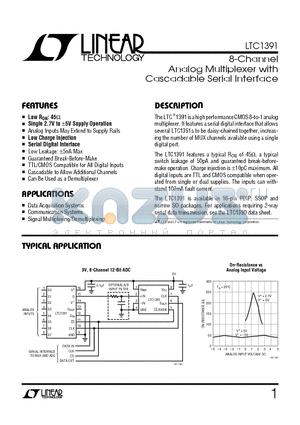 LTC1391CN datasheet - 8-Channel Analog Multiplexer with Cascadable Serial Interface